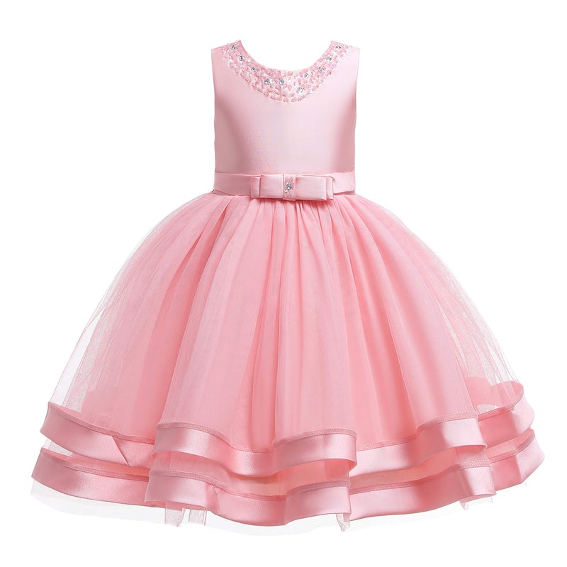 Glamulice Light Pink Flower Girl Dresses Ruffles Vintage Wedding Birthday Dress Party Bridesmaid Holiday Elegant Pageant Gown Little Girls Formal Evening Princess Prom Ball Gown Gala Peach 5-6 - Image 1